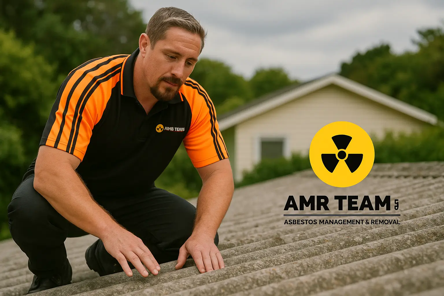 Man inspecting corrugated roof for asbestos during Wellington asbestos removal by Asbestos Management & Removal Team LTD.