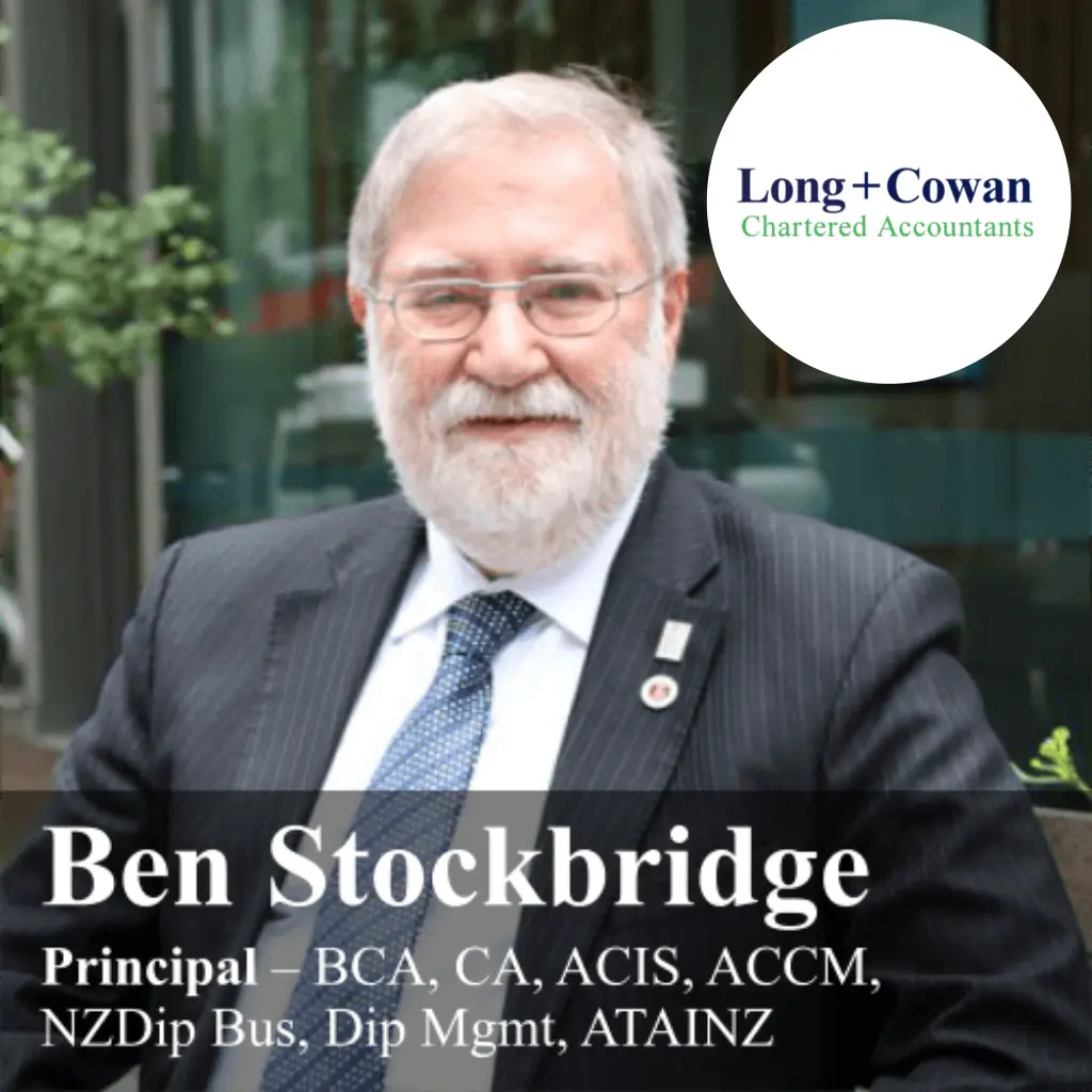 Ben Stockbridge from Long & Cowan in a grey suit, name and qualifications displayed, company logo