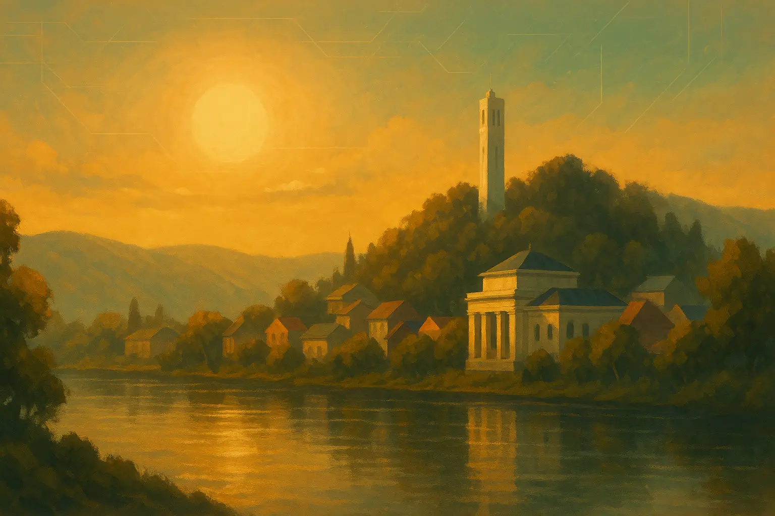 Sepia surrealistic art of Whanganui landmarks and riverfront